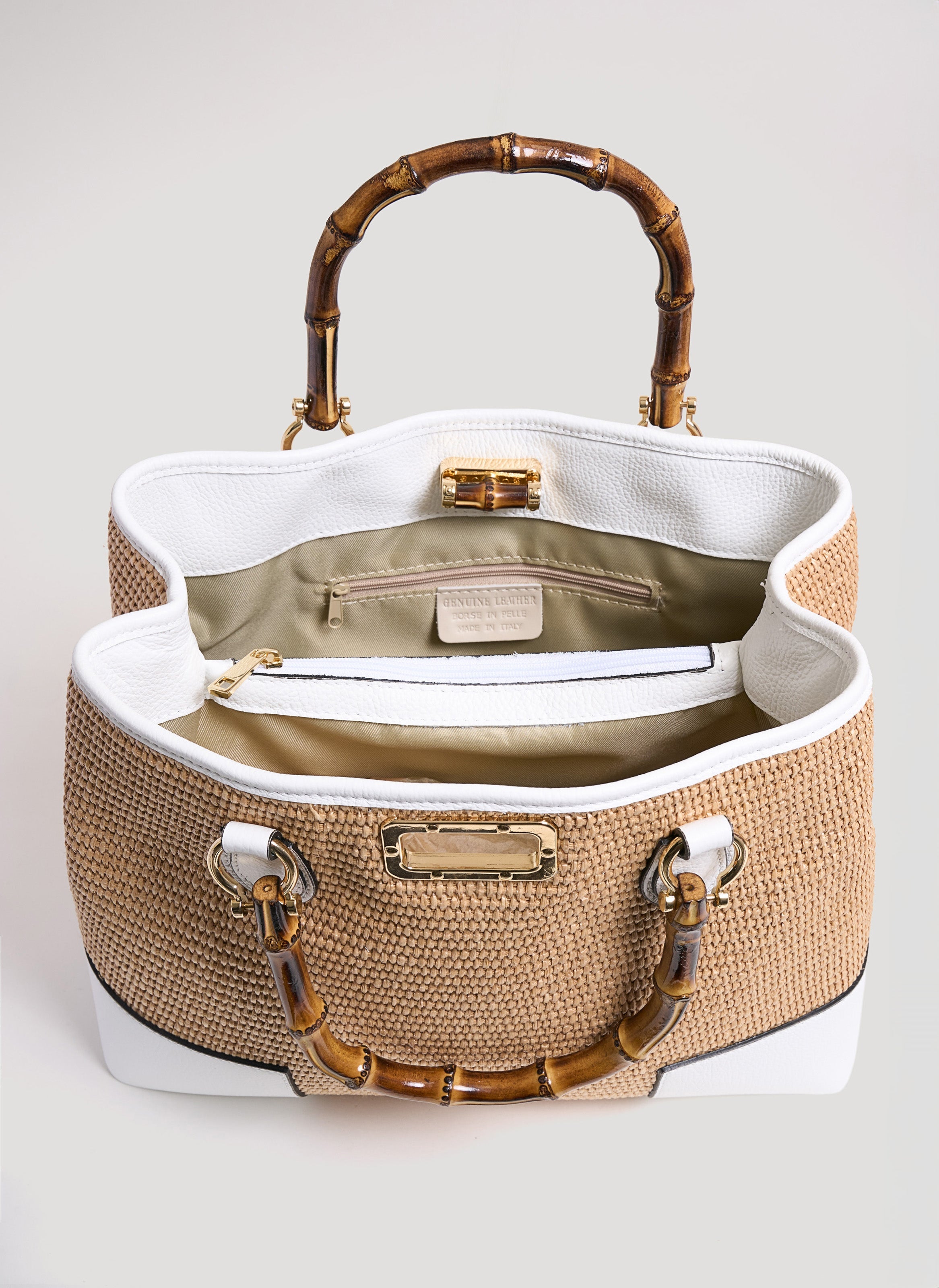 Torba Bamboo Babe ze skóry i rafii białej