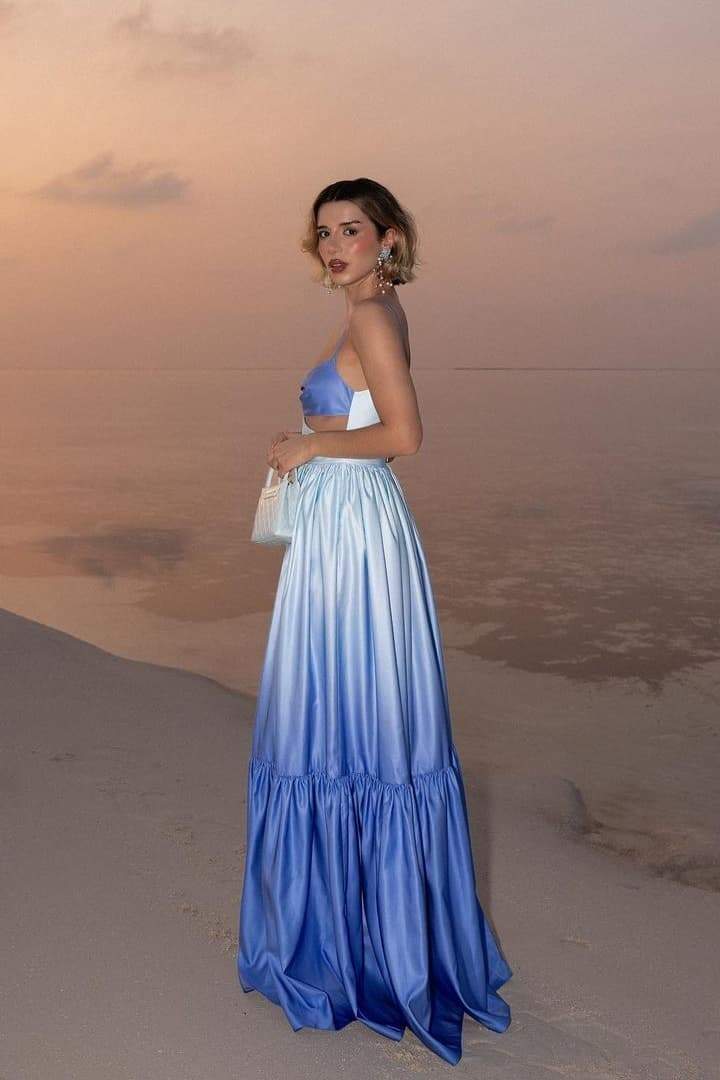Sukienka Maxi Slip z Wycięciem Ethel w Gradient