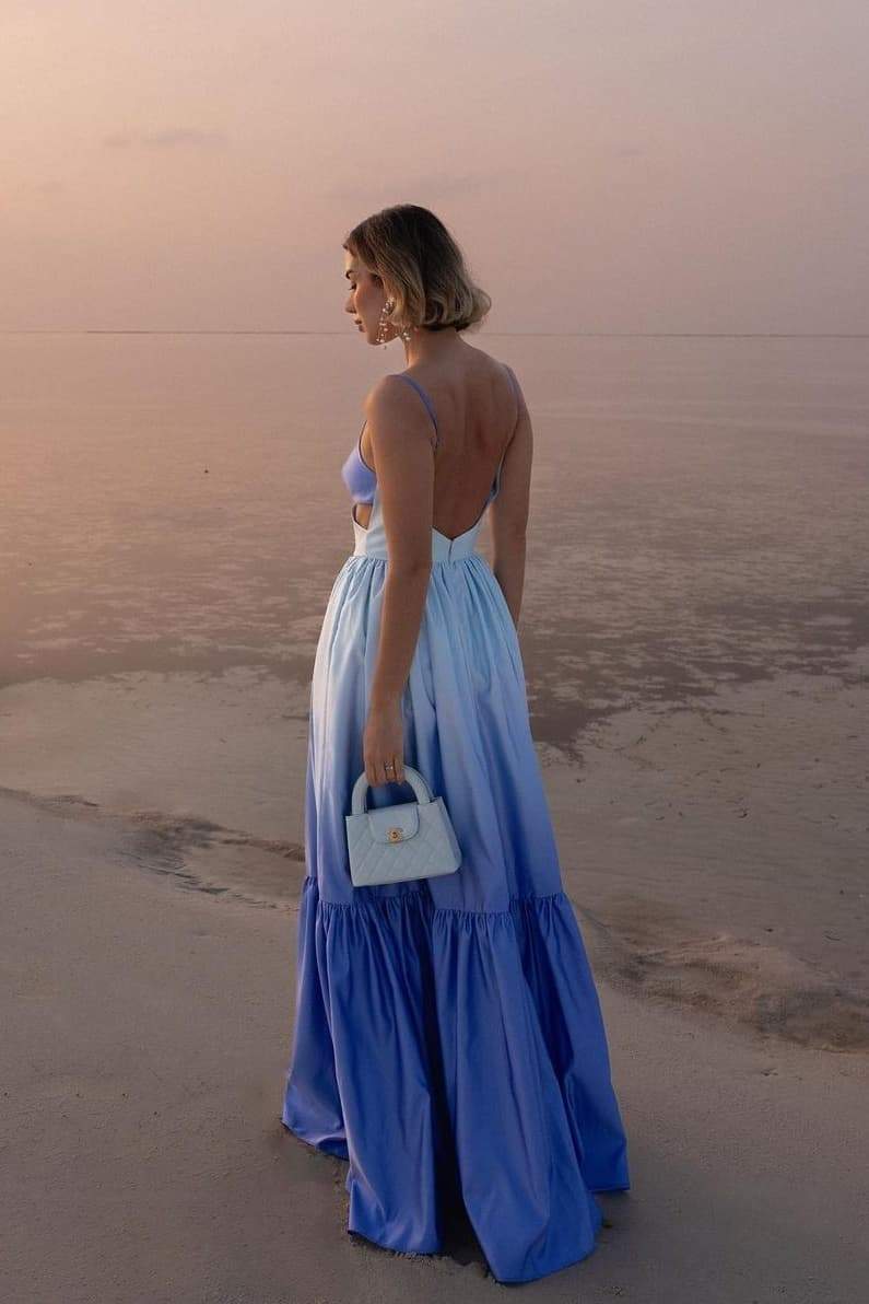 Sukienka Maxi Slip z Wycięciem Ethel w Gradient