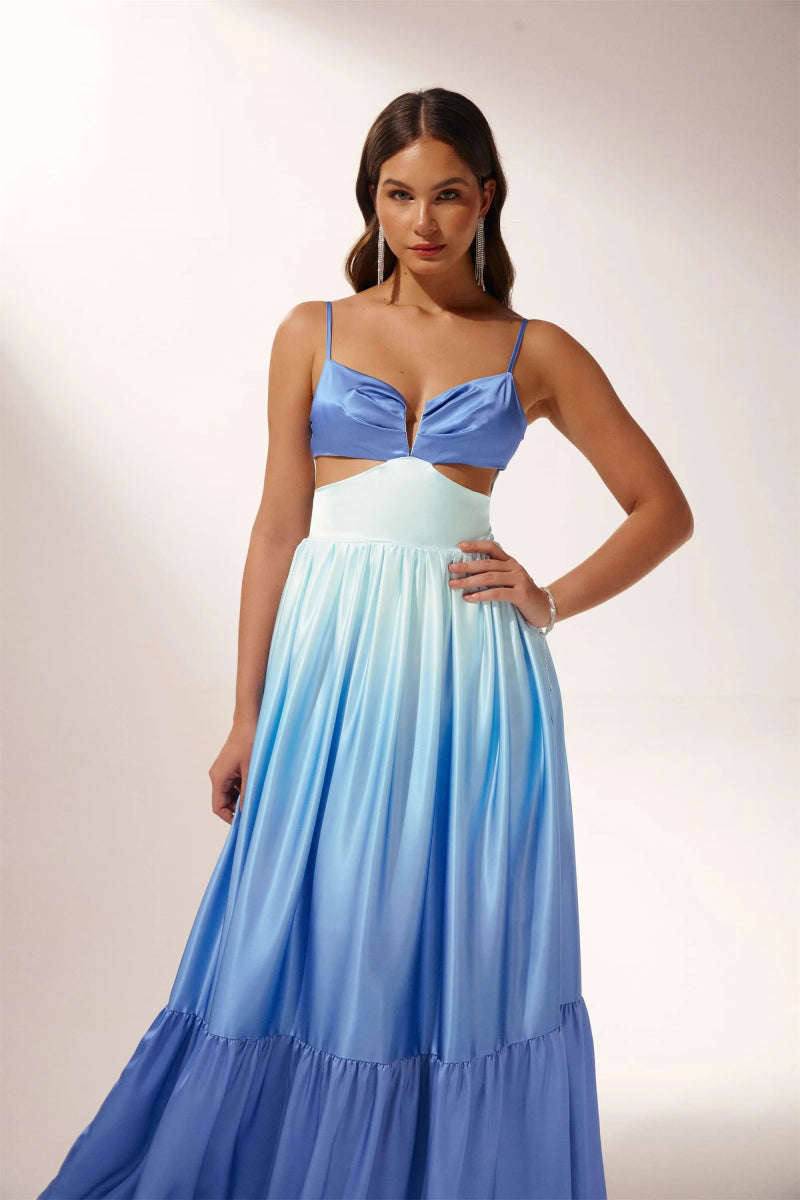 Sukienka Maxi Slip z Wycięciem Ethel w Gradient