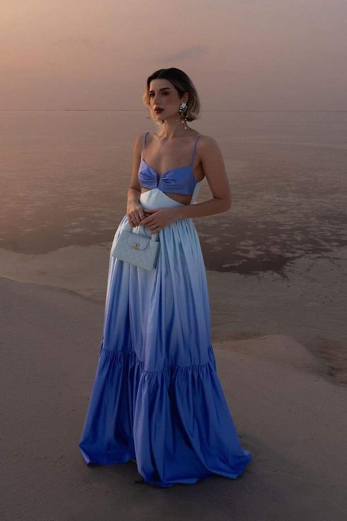 Sukienka Maxi Slip z Wycięciem Ethel w Gradient