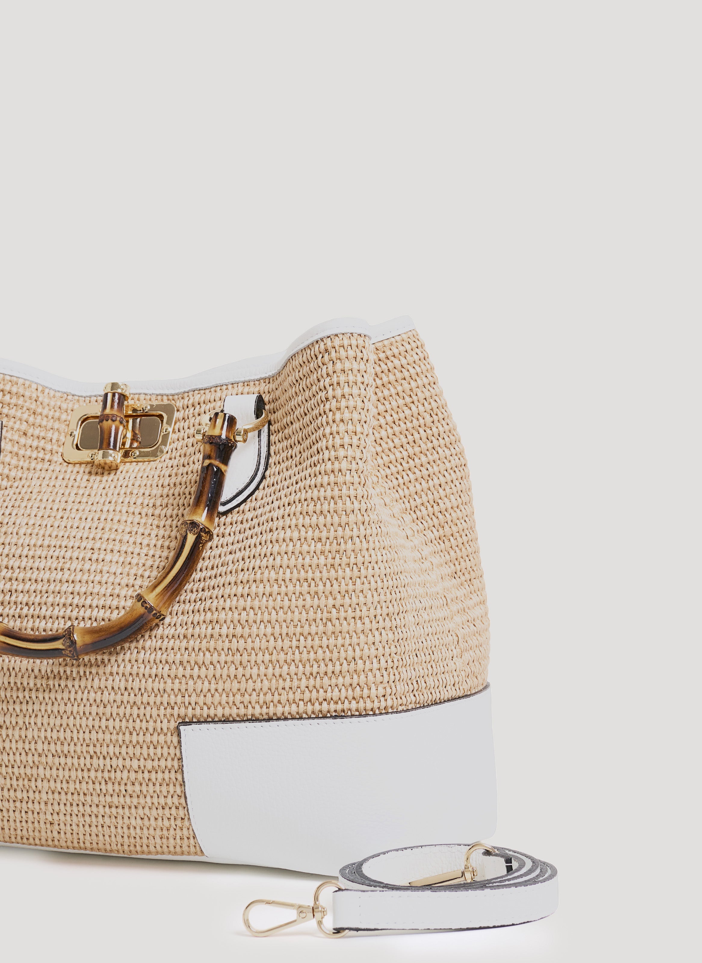 Torba Bamboo Babe ze skóry i rafii białej