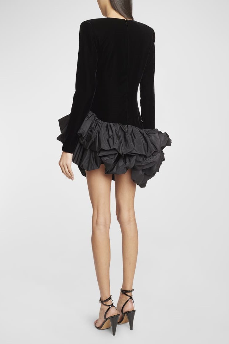 Hermosa Ruffle Asymetryczna Mini Sukienka z Weluru