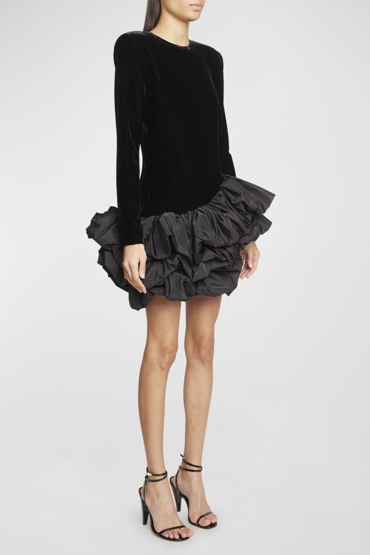 Hermosa Ruffle Asymetryczna Mini Sukienka z Weluru