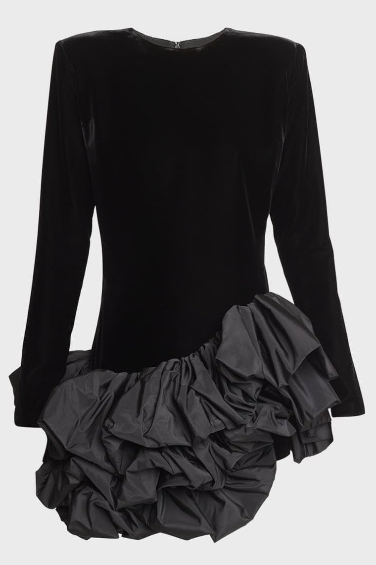 Hermosa Ruffle Asymetryczna Mini Sukienka z Weluru